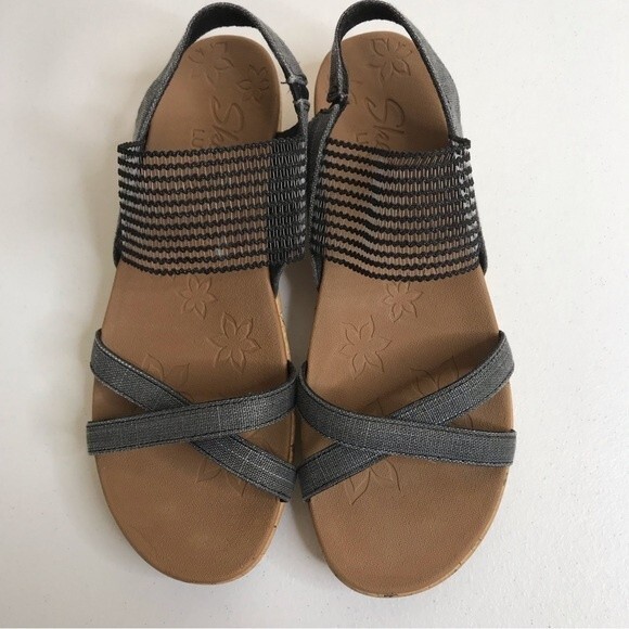 Skechers Cali Beverlee High Tea Wedge Heel Slingback Slide Black Women's Size 9 - Picture 3 of 14